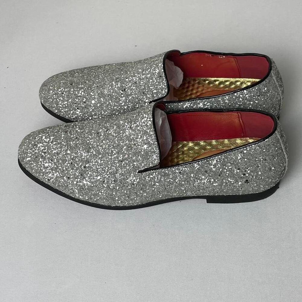 Men’s Haza Pairs Silver Sequin Loafers Size 10 Glitter Party Tuxedo Dress Shoes - Picture 6 of 7